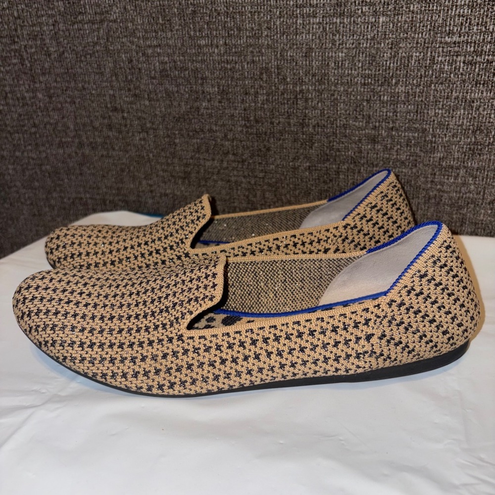 Rothys The Loafer Womens 8 Metallic Houndstooth Tan Black Leopard Insole Flat